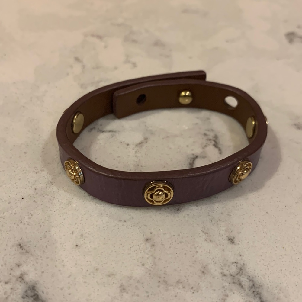 Stella & Dot Leather Bracelet - Purple and Gold